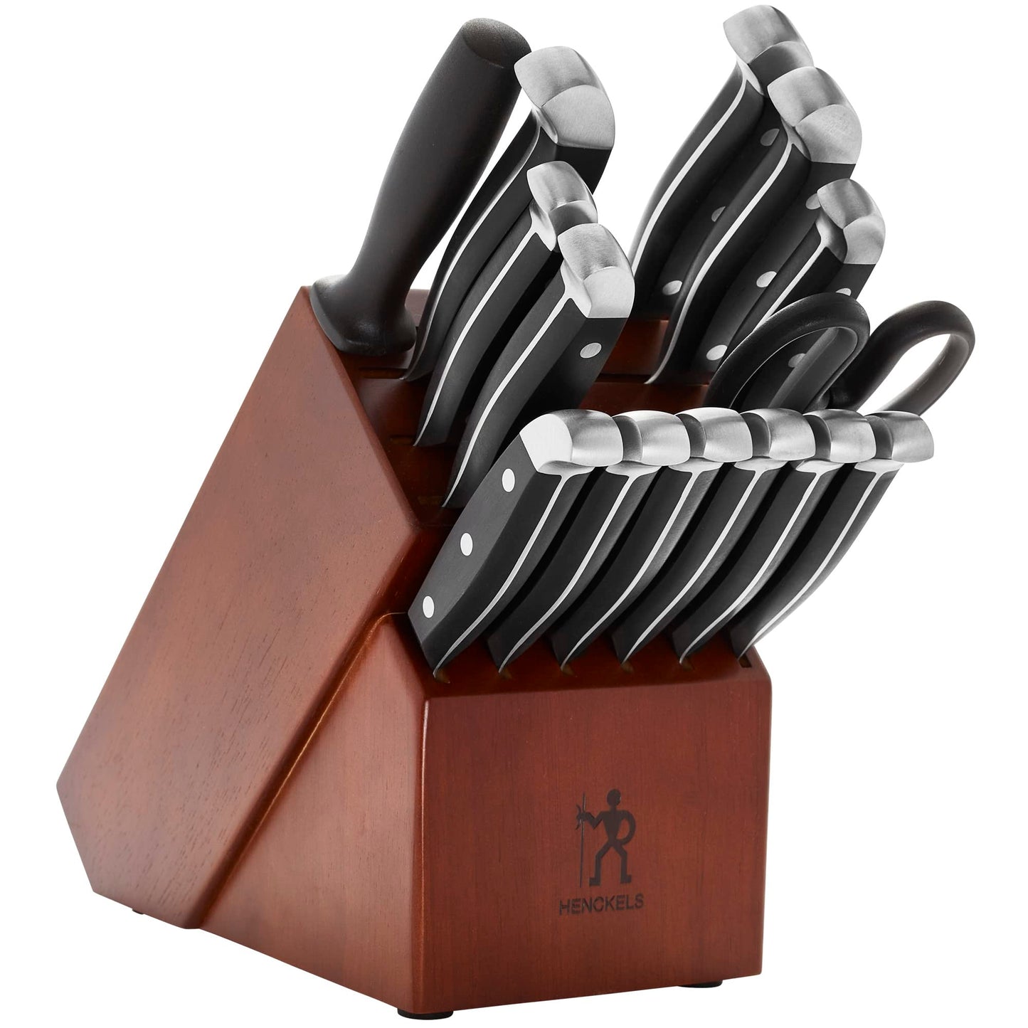 HENCKELS Premium Quality 12-Piece Knife Set with Block and Knife Sharpener, Razor-Sharp, German Engineered Knife Informed by over 100 Years of Masterful Knife Making, Dark Brown