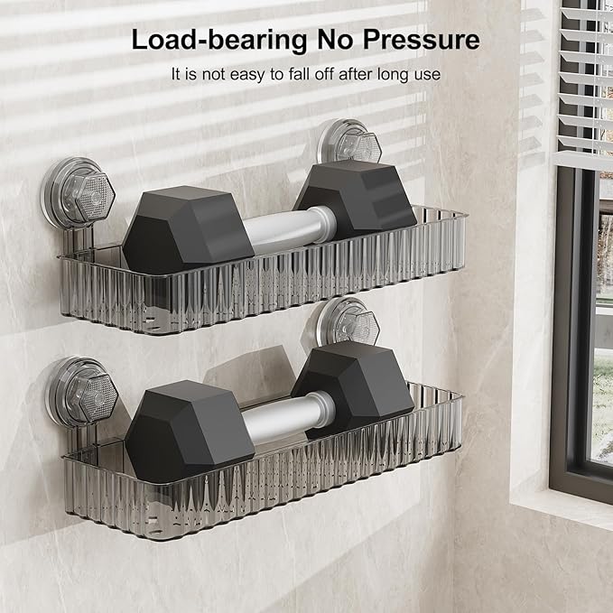 Shower Caddy Suction Cup Bathroom Shower Organizer for Bathroom Storage Home Decor & Kitchen No Drilling Large Capacity Removable and Reusable Shower Shelves for Inside. (black, square)