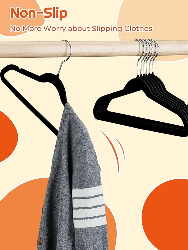 HOUSE DAY 14 Inch Kids Velvet Hangers 50 Pack, Durable Big Kid Hangers for Youth, Teen, Non Slip Kids Felt Hanger, Cute Childrens Hanger for Closet, Black