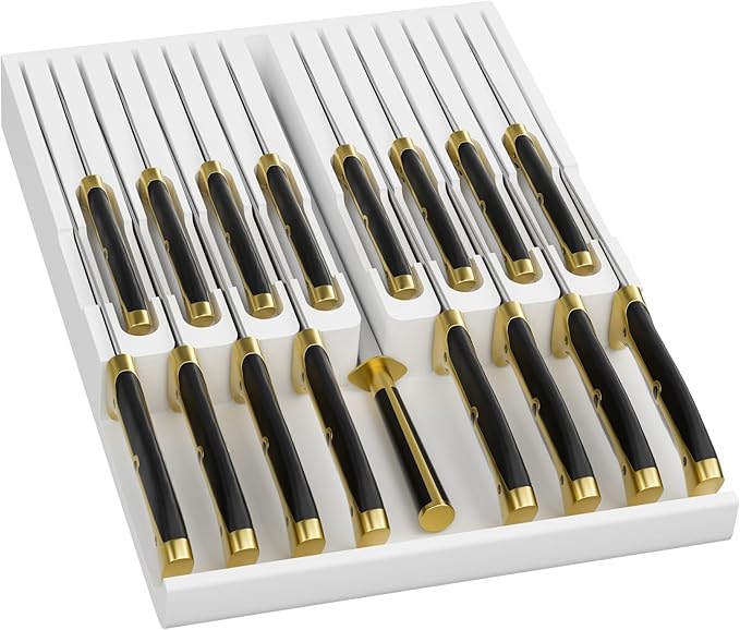 Domax Knife Drawer Organizer Insert Bamboo for 12 Knives, Gray