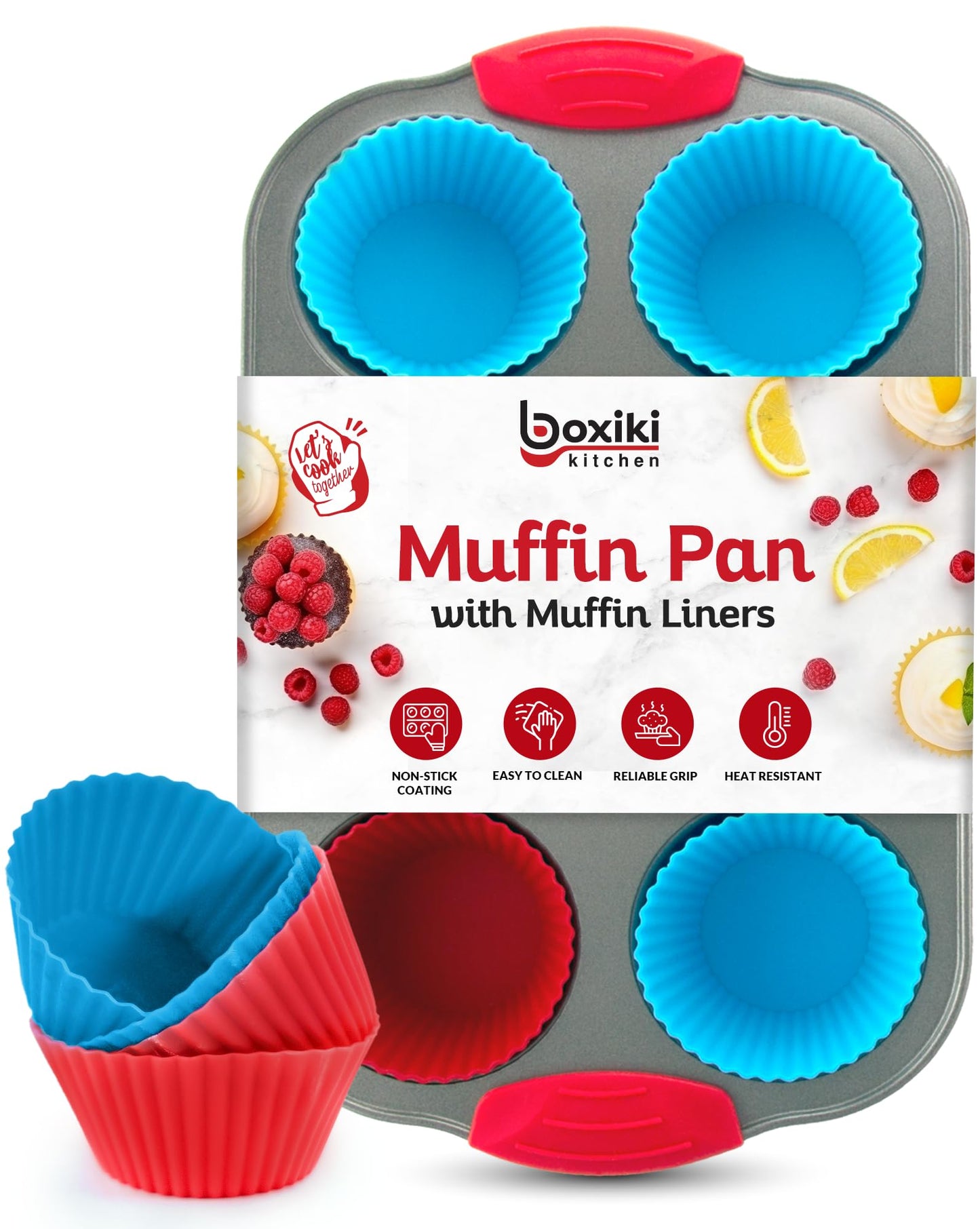 Boxiki Kitchen 12 Cup Mini Muffin Pan with Silicone Muffin Liners. Professional Cupcake Pan for Baking Muffin Mold, Mini Muffin Tin Non-Stick Steel Bakeware