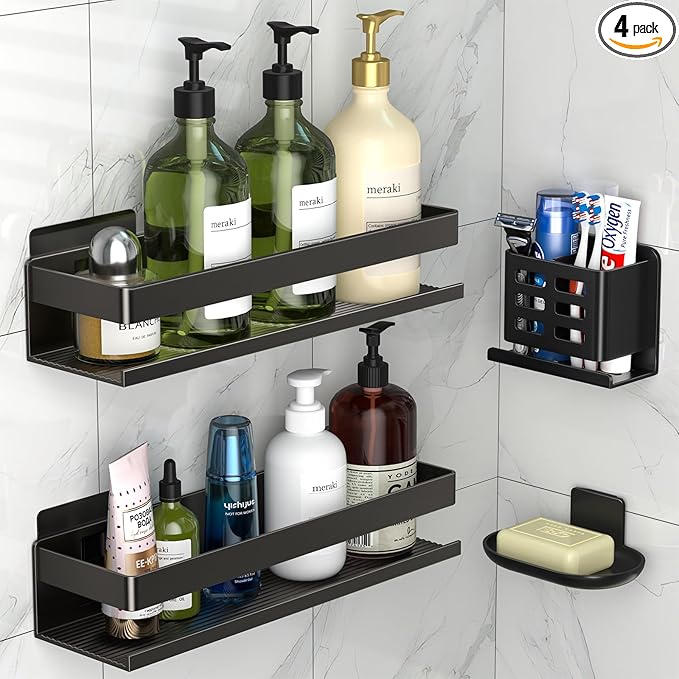 Shower Caddy,Shower Shelf 4 Pack - Bathroom Shower Shelf Rust-Proof Aluminum Adhesive Installation No Drilling Required, Suitable for Bathroom Storage and Home Decoration