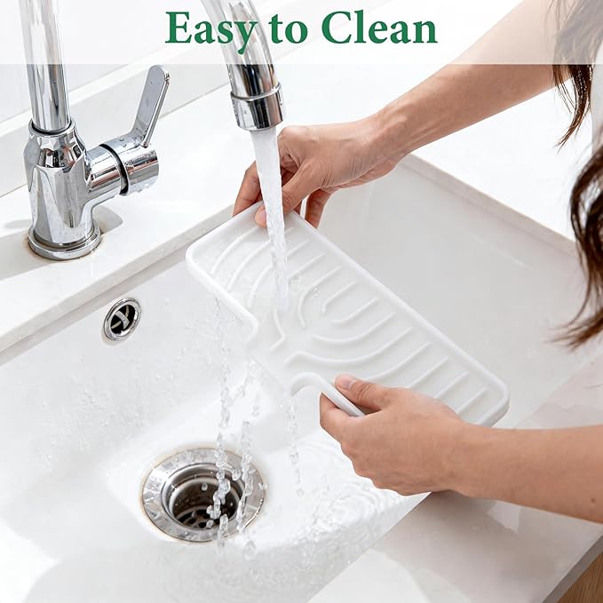 GUUKIN Sponge Holder for Kitchen Sink, 9.8"×4.9" Silicone Dish Drying Mat, Scrub Daddy Holder, Kitchen Sink Accessories, Suitable for Kitchens & Bathrooms (White)