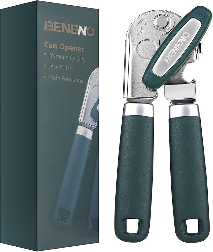 Beneno Heavy Duty Hand Can Opener Manual with Magnet Lid Remover, Green