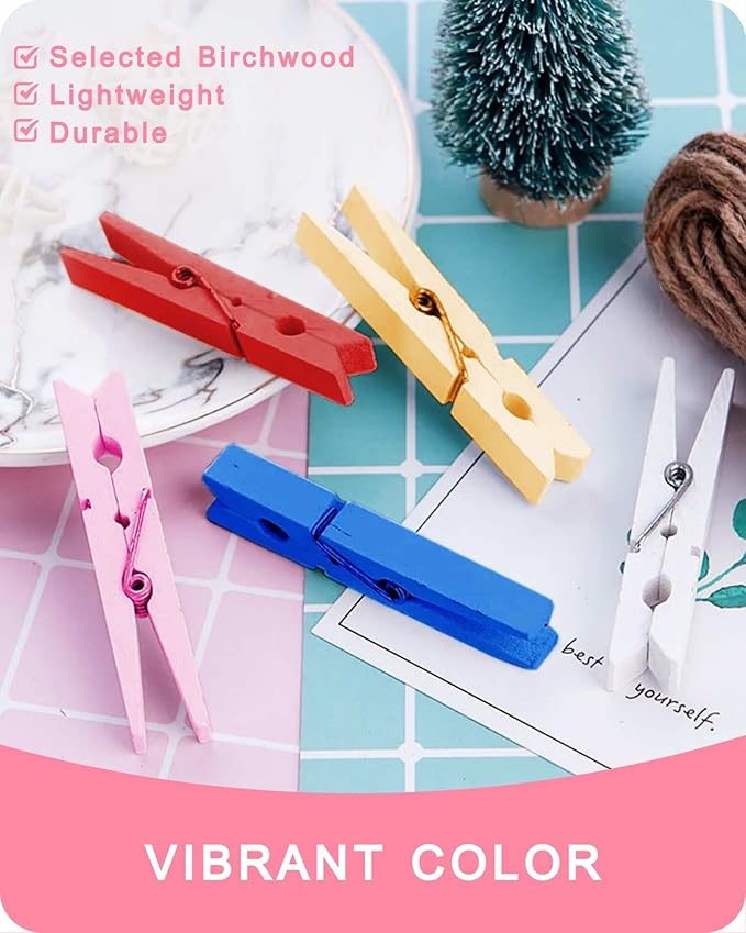 Clothes Pins, Pink Colored Wooden Clothespins for Baby Shower Game, Wreath, Crafts, Strong Grip Close Pins Birchwood Clips Clothespin Clothing Pegs for Hanging Clothing Photos, 2.83 Inch, Pack of 50