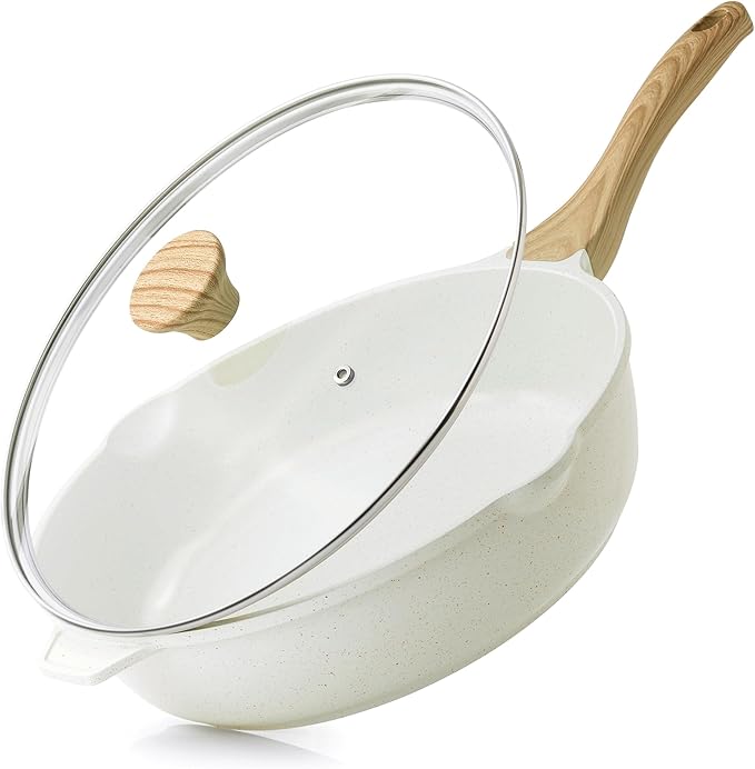 SENSARTE Nonstick Skillet, Deep Frying Pan 10/11/12-inch, Saute Pan with Lid, Stay-cool Handle, Healthy Stone Cookware Cooking Pan, Induction Compatible (10-Inch/3.5QT)