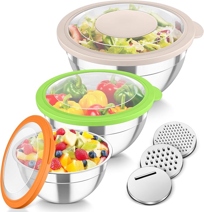 TeamFar Mixing Bowls, 3PCS Stainless Steel Serving Salad Bowls