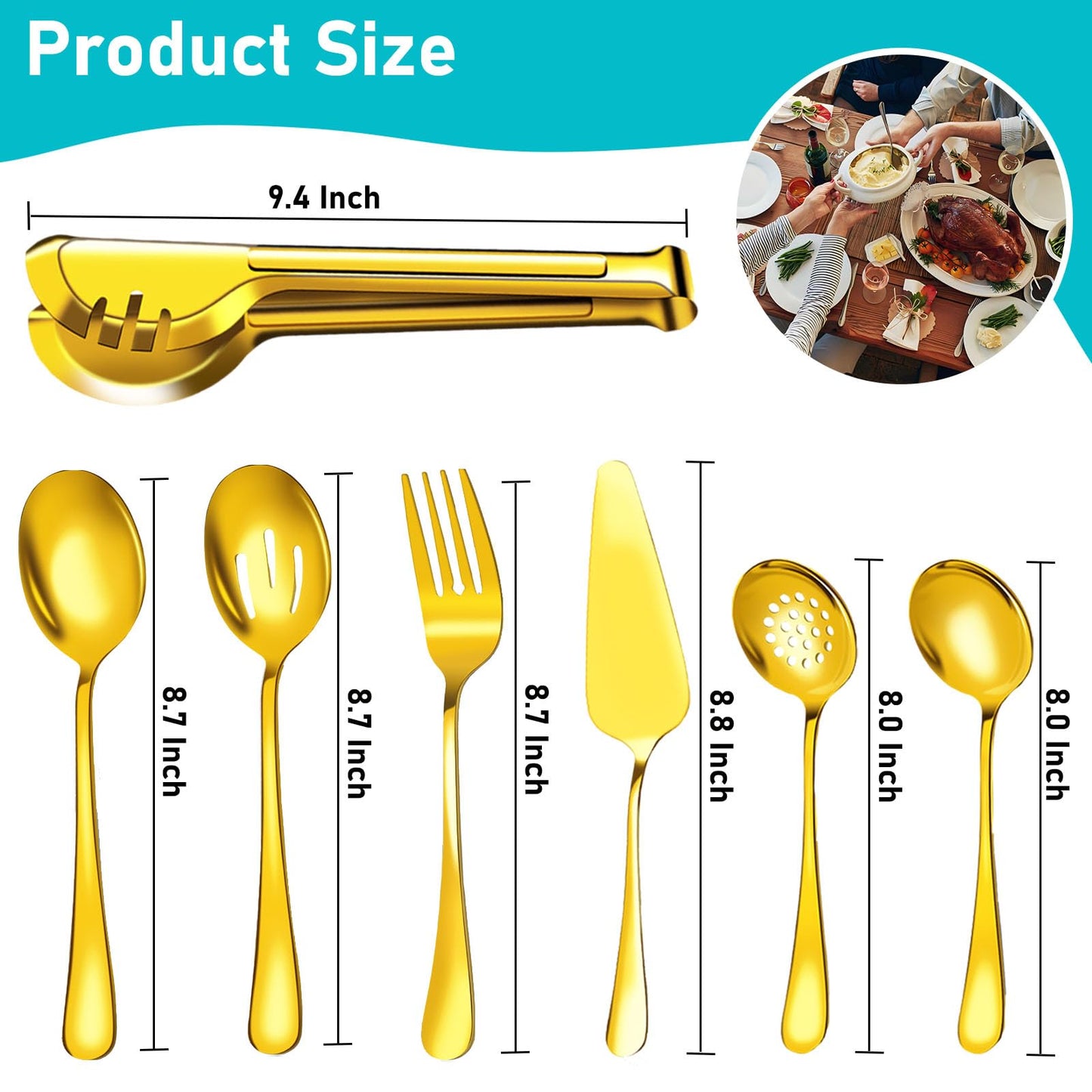 Serving Utensils, 15 Pcs Stainless Steel Large Flatware Serving Tools Kit