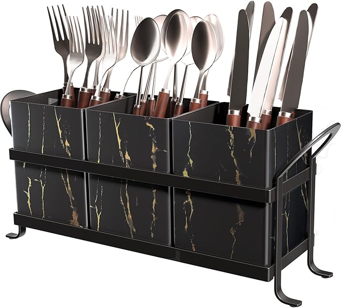Marble Utensil Holder for Countertop - Stylish Marble Kitchen Accessories for Effortless Organization, Ideal Silverware Caddy for Party, Farmhouse Decor Friendly