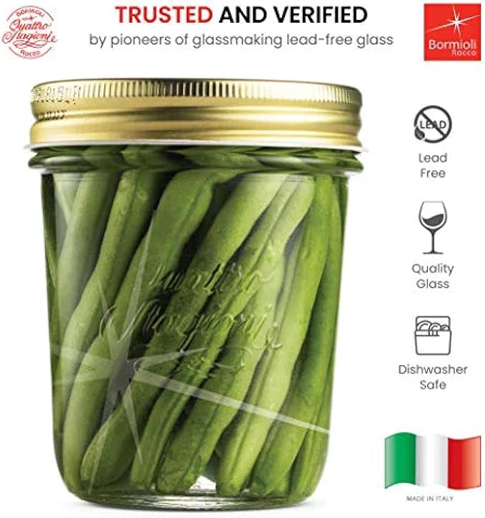 Bormioli Rocco Quattro Stagioni Mason Jar - ClearGold, 10.75 Oz, Set of 12