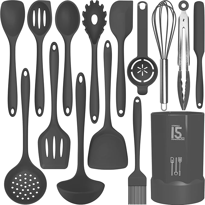 AOTHOD Silicone Cooking Utensils Set - 446°F Heat Resistant Silicone Kitchen Utensils,Spatula,Spoon, Kitchen Utensil Sets Gadgets Tools Set for Nonstick Cookware,Dishwasher Safe BPA FREE (Multicolor)