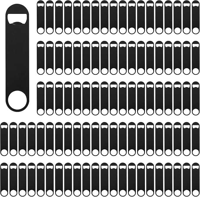 Yugada 100 Pack Flat Beer Bottle Opener 7 inch Stainless Steel Flat Bottle Opener Black Beer Bottle Openers for Bartender Kitchen Bar Restaurant (7 Inch)