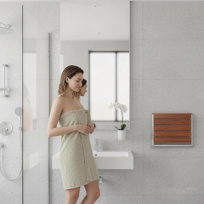 Foldable Shower Seat Wall Mounted, Folding Shower Bench for Small Shower Spaces, 400lbs Max Load for Inside Shower, 20"