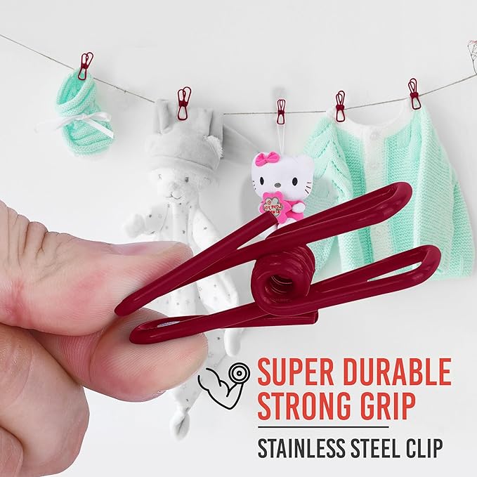 30 Pack Red Chip Bag Clips for Food - PVC 2 Inch Coated Sealer for Sealing Food - Paper Holder, Clothesline Clip for Laundry Hanging, Kitchen Bags, Multipurpose Clothes Pins