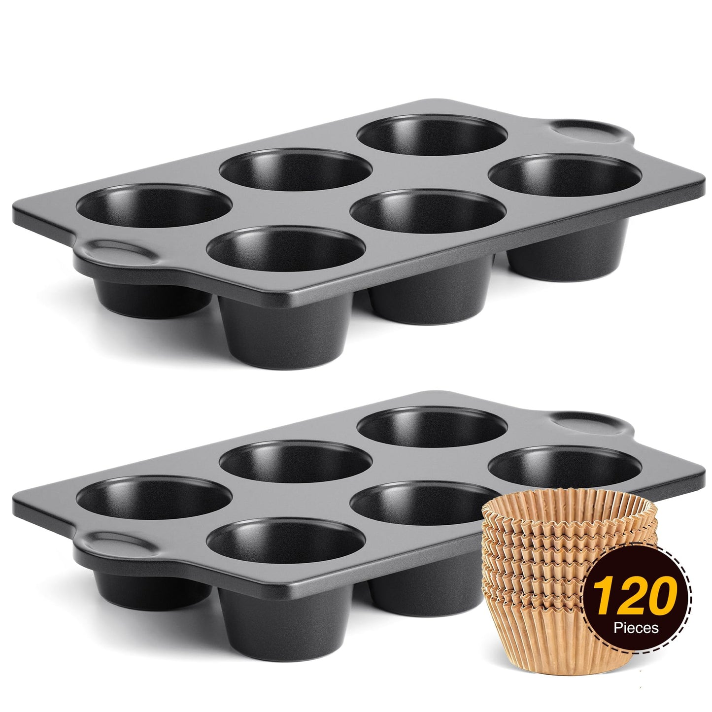 HONGBAKE Muffin Pan for Baking, Nonstick Cupcake Tin 12 Cup, 2 Pack Cup Cake Tray, Premium Cheesecake Pans, Dishwasher Safe - Dark Grey