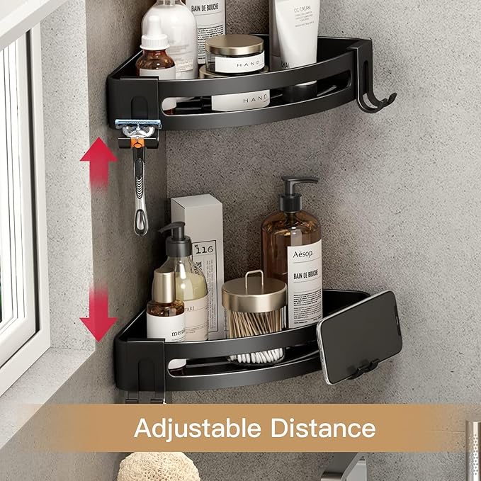 VOLPONE 3-Pack Black Triangle Shower Caddy, 3-Tier Corner Shelves, Rustproof Shower Storage Rack, Drill Free Wall Mount Shower Organizer, 40lbs Load Capacity
