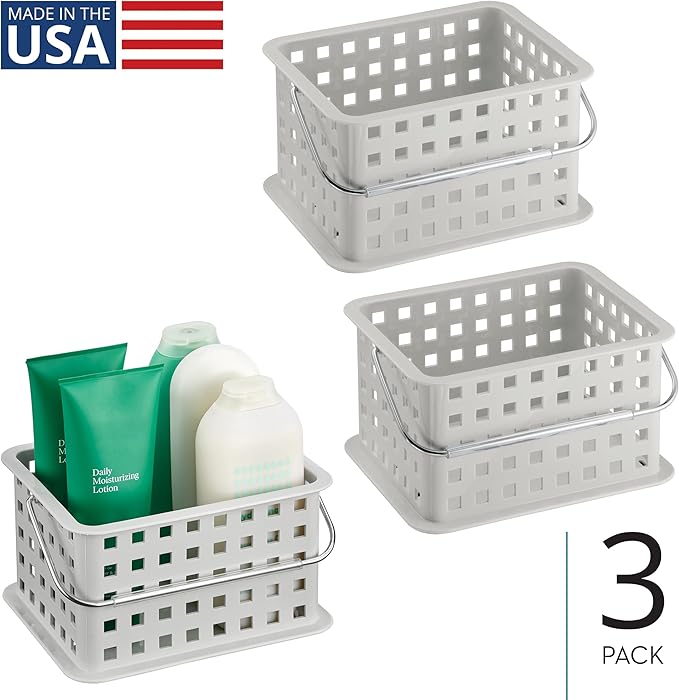 iDesign Plastic Handle-Portable Shower Caddy-Set of 3-Light Gray Basket