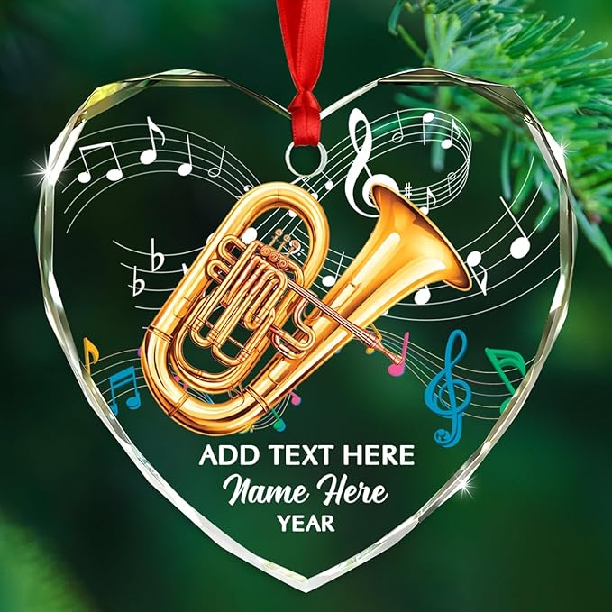 Personalized Drum Musical Instrument Glass Ornament, Customized Year Text Name Christmas Ornaments Gift for Drummer Husband Wife Dad Mom Kids, Unique Drum Set Glass Christmas Ornament for Birthday