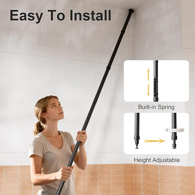 Corner Shower Caddy Tension Pole Adjustable 29–124 Inch, 4 Tier Rustproof Shower Organizer Shelf Rack, Quick Installation Bathroom Storage Shower Caddy Corner Pole, Black
