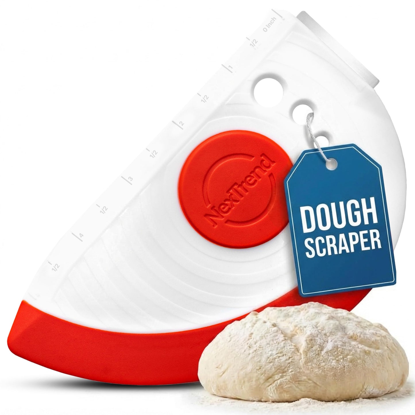 NexTrend grey 5-in-1 flexible dough and bowl scraper with stainless-steel edge and integrated ruler