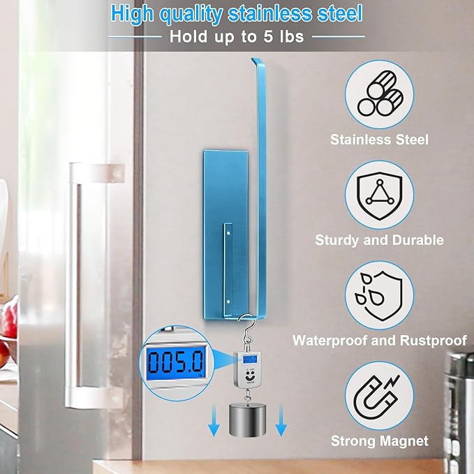 Paper Towel Holder Magnetic, Magnetic Paper Towel Holder for Fridge, Toilet Paper Roll Holder Magnet Towel Rack Wall Mount Shelf Bar for Towels Rolls Bathroom RV Dorm Kitchen Wall Decor, Blue