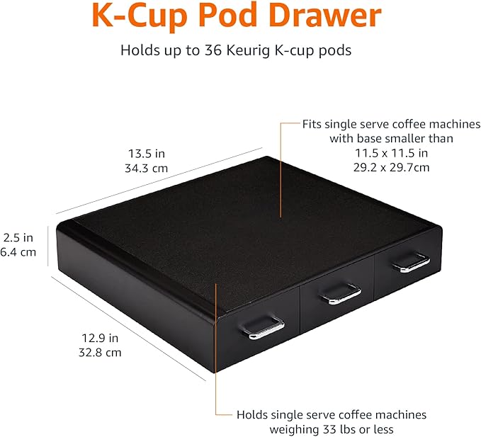 Amazon Basics K-Cup Compatible Coffee Pod Storage Drawer, 3 Easy-Open Drawers, 36 Pod Capacity, Black
