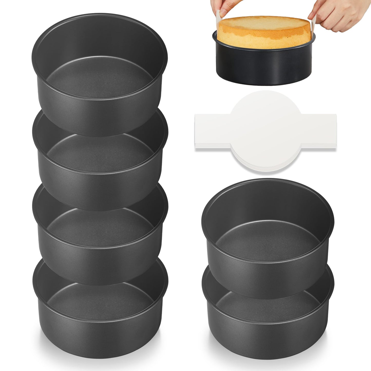 HONGBAKE Round Cake Pan Set for Baking, 8 Inch, Nonstick Deeper Circle Cake Pans with Wider Grips, 2 Pieces Layer Cake Tin, Cheesecake Mold, Huty Duty, Dishwasher Safe - Grey