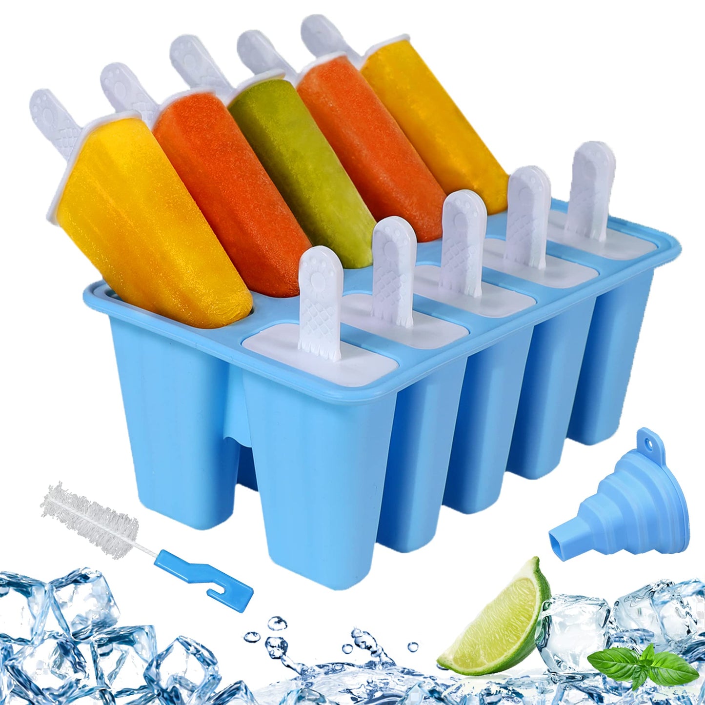 Silicone Popsicle Molds 10-cavity, DIY Ice Pop Mold for Kids Adult Teens, BPA Free Ice Cream Molds for Party Yogurt Juice Smoothies Sticks