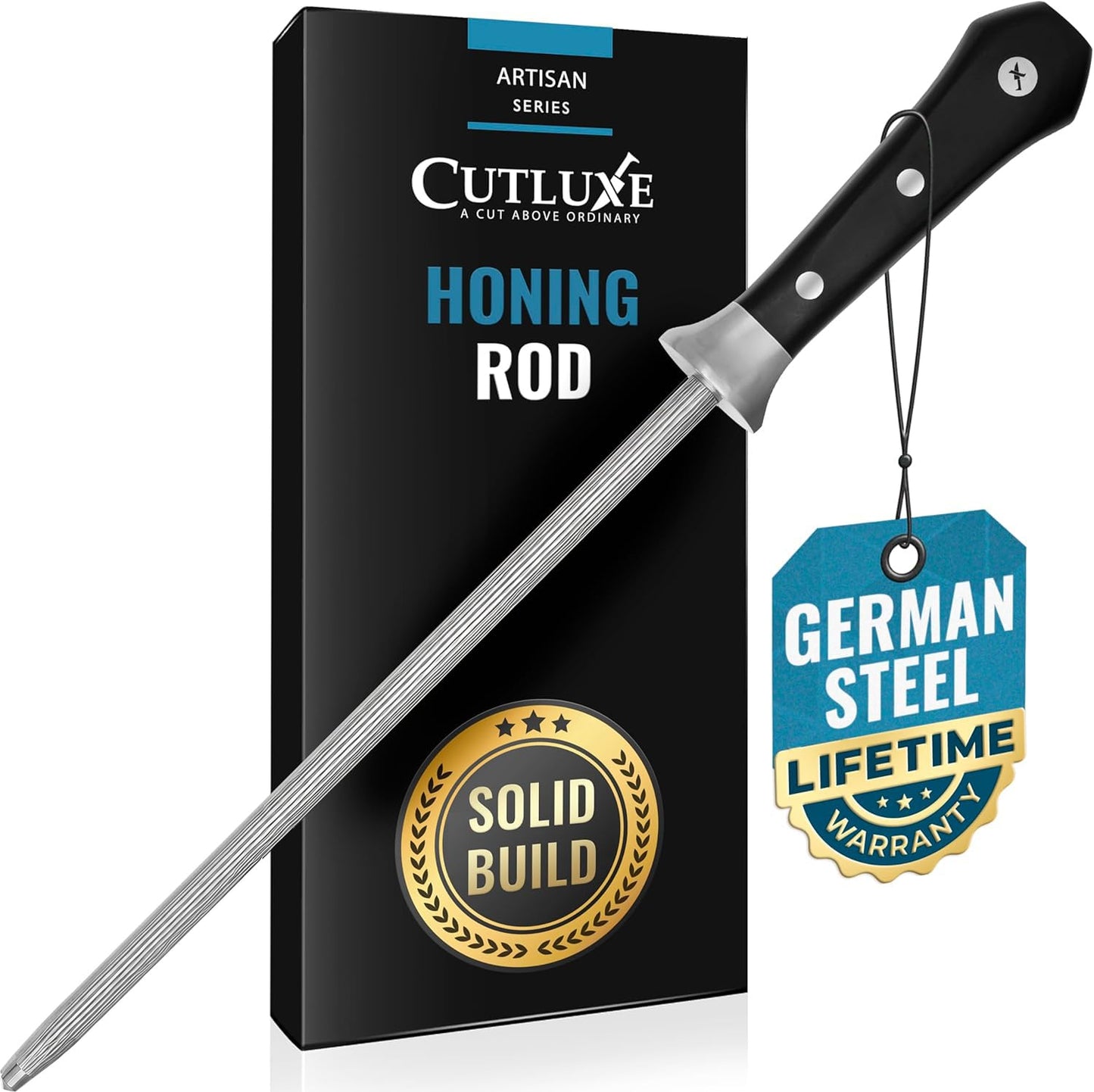 Cutluxe Honing Rod, 10" Knife Sharpener Steel – Honing Steel for Knives