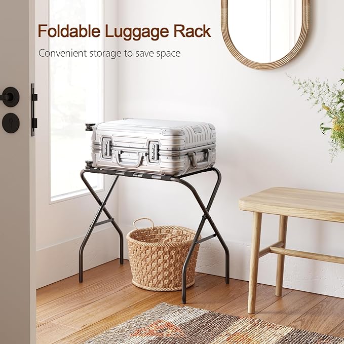 AMHANCIBLE Luggage Rack, Foldable Suitcase Stands Set of 2, Metal Luggage Holder for Guest Room, Bedroom, Hotel, Holds up to 110 lb, Easy Assemble, Black HLR01BK