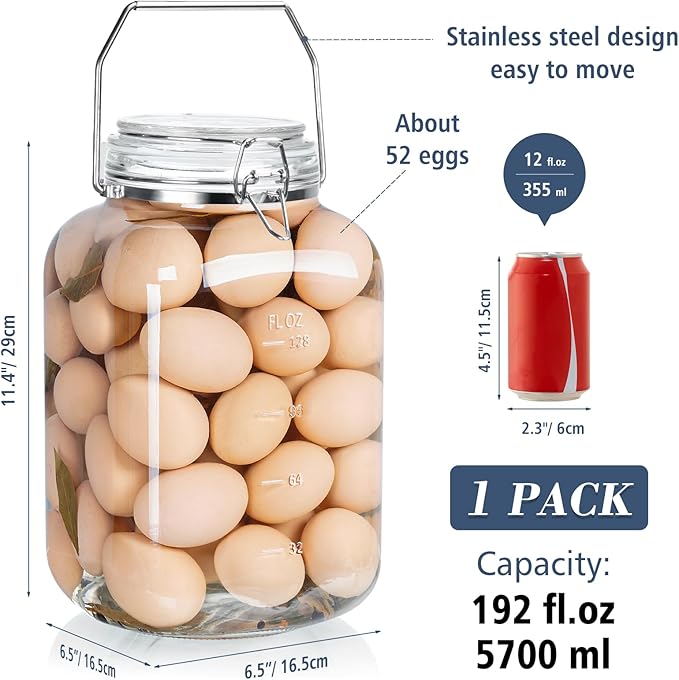 1.5 Gallon/192 OZ Glass Jar with Airtight Lid, Glass Storage Containers