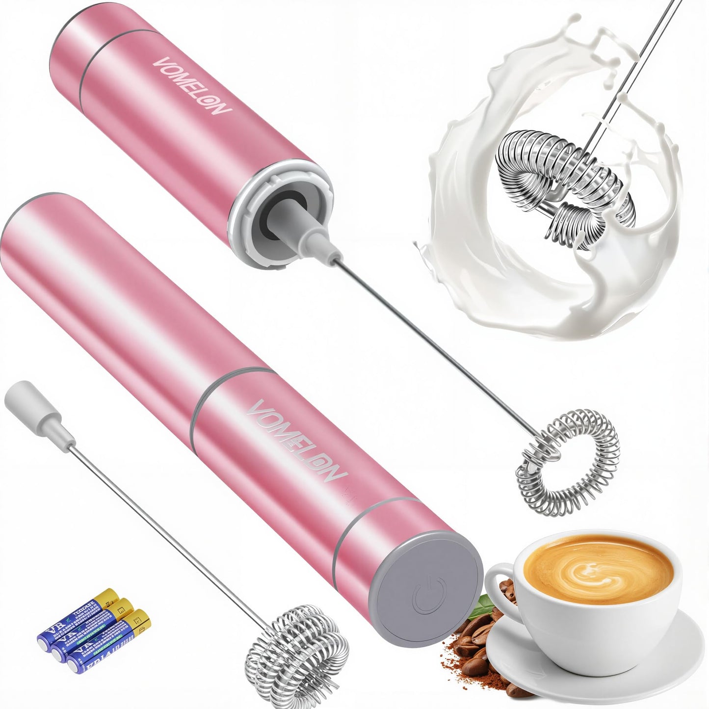 Electric Milk Frother Handheld,Travel Coffee Drink Mixer Batteries Included, 304 Stainless Steel Whisk for latte Cappuccino,Bulletproof Coffee Hot Chocolate,Egg White