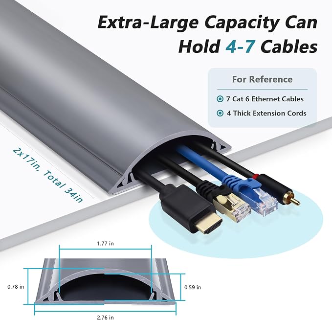 Cord Cover Floor 34in, Large Capacity Floor Cable Cover, Hard PVC Cord Hider