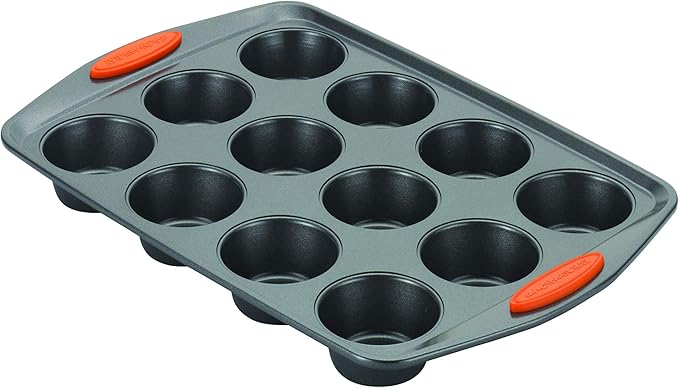 Rachael Ray Yum -o! Nonstick Bakeware 12-Cup Muffin Tin With Grips / Nonstick Cupcake Tin With Grips - 12 Cup, Gray