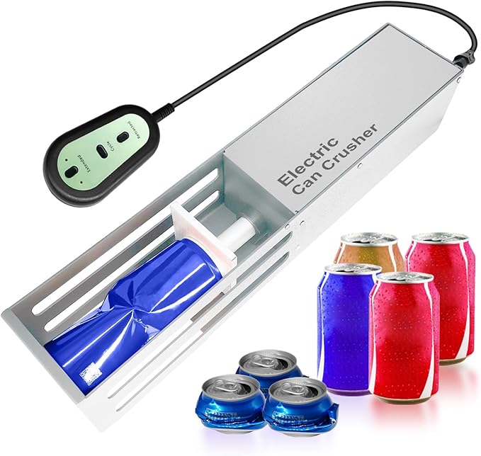JNSTU Electric Can Crusher with Button Controller, Automatic Can Crushers for Recycling 8/12/16oz Cans, Auto Cycle Mode, Countertop Can Smasher for Recycling Aluminum Seltzer, Soda, Beer Cans, Sliver