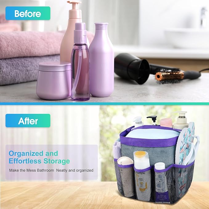 Attmu Mesh Shower Caddy Portable for College Dorm Room Essentials with 8 Pockets, Hanging Shower Caddy Dorm Basket, Quick Dry Shower Bag for Bathroom