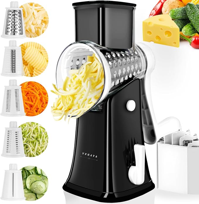 5 in 1 Rotary Cheese Grater Hand Crank, Cheese Shredder with Handle