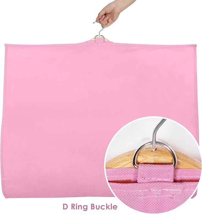 Univivi Dance Costume Bags Garment Bag 40 Inch Hanging Clothes for Dance Competitions, with 3 Medium Clear Zipper Pockets for Dance Costumes, Closet Storage (Pink) - 4 Pack