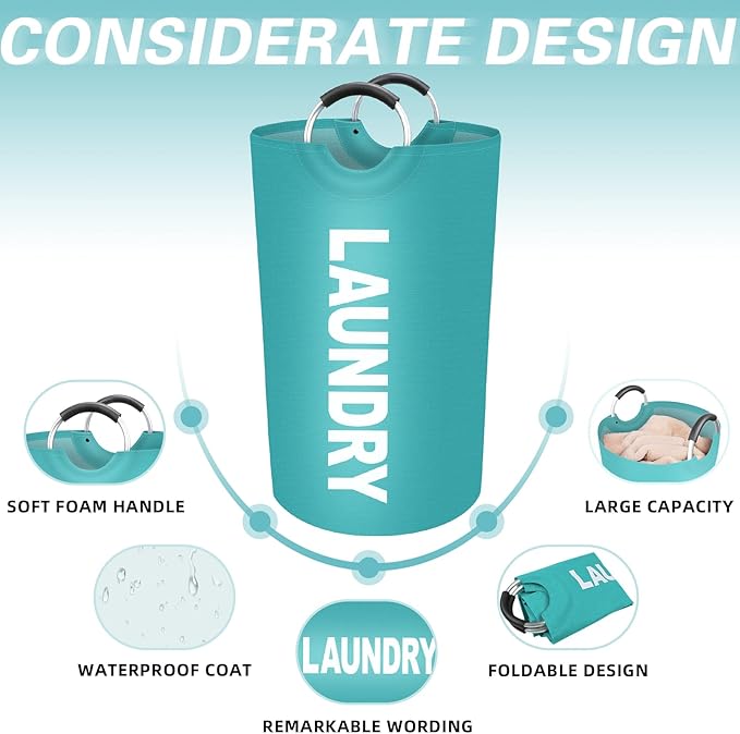 StorageRight 90L Large Laundry Basket, Laundry Hamper, Dirty Clothes Hamper for Laundry, Collapsible, Waterproof Laundry Baskets with Foam Protected Aluminum Handles for Laundry, Dorm, Family (Green)