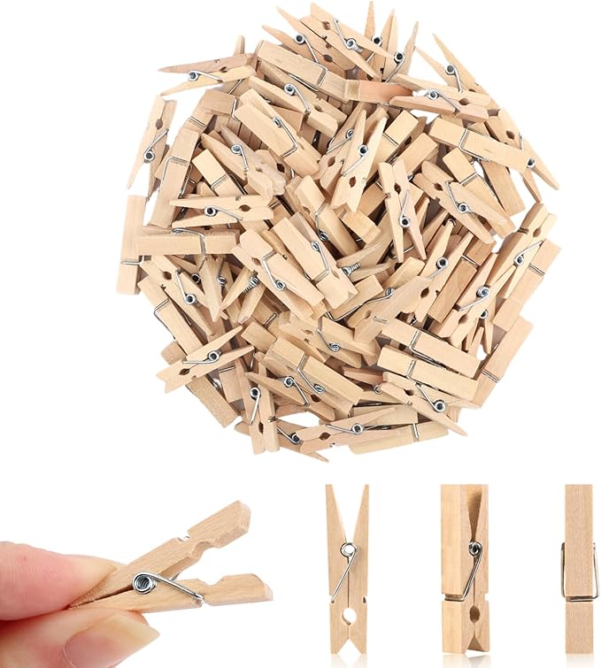 Small Clothes Pin, Mini Clothespins, 100 PCS Mini Clothes Pins Wooden with Storage Bag, Small Clothes Pins for Photos, Crafts, Hanging Clothes, Baby Shower, Display Artwork