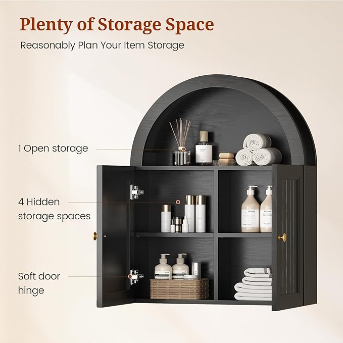 Arched Bathroom Wall Cabinet, 23.6 x 30.3'' Over The Toilet Cabinet with Grille Door, Adjustable Shelf, Wall Mounted Cabinets for Bathroom Laundry Room Kitchen (Grille Door, 30IN)