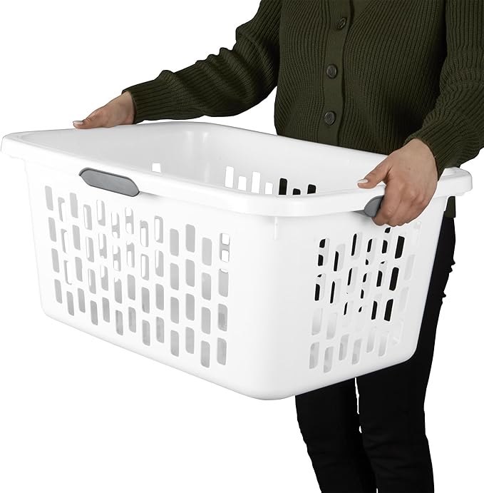 Sterilite Laundry Basket, Plastic Clothes Hamper, Large Rectangle Bin with Comfort Grip Handles and Reinforced Rim, 2 Bushel Capacity, White, 24 Pack