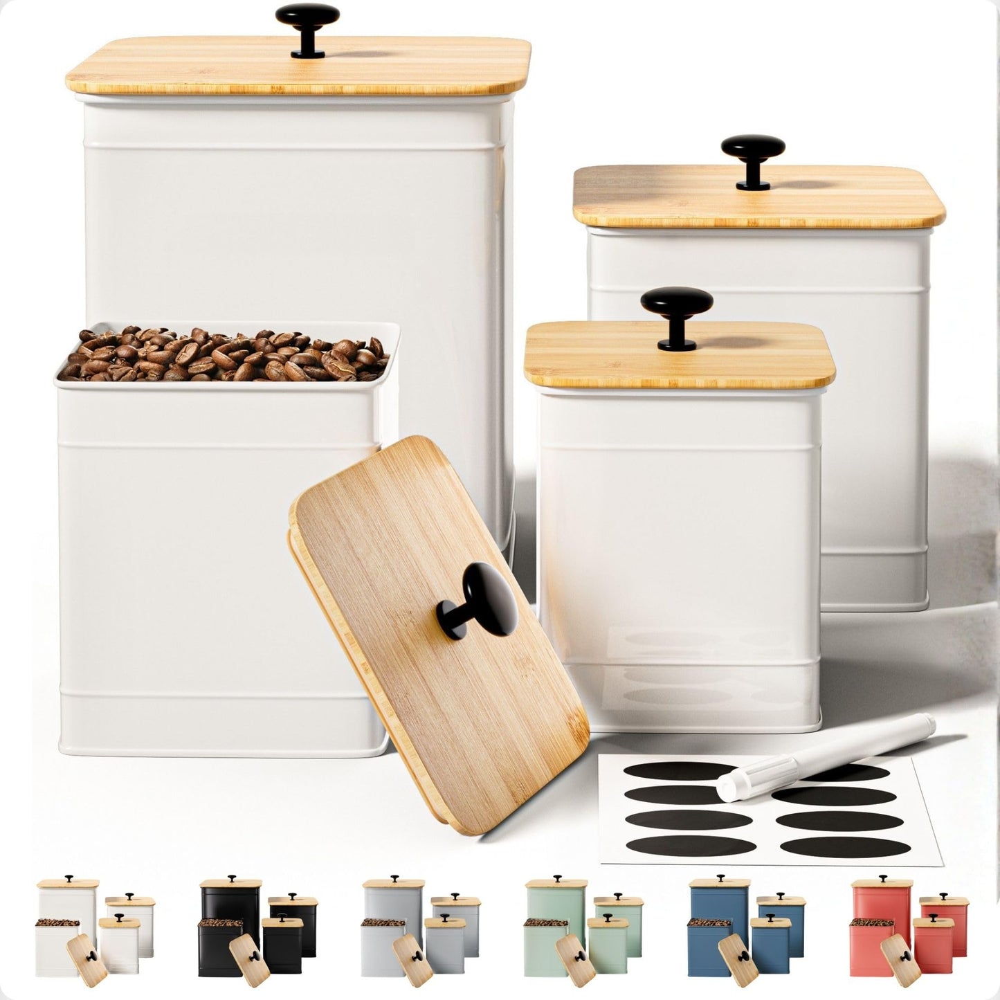 Kitchen Canisters for Countertop Set of 4 w/ Chalkboard Labels & Marker Pen