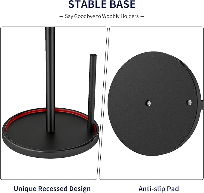Paper Towel Holder Countertop, Black Kitchen Paper Towels Holder, Paper Roll Holder with Weighted Base
