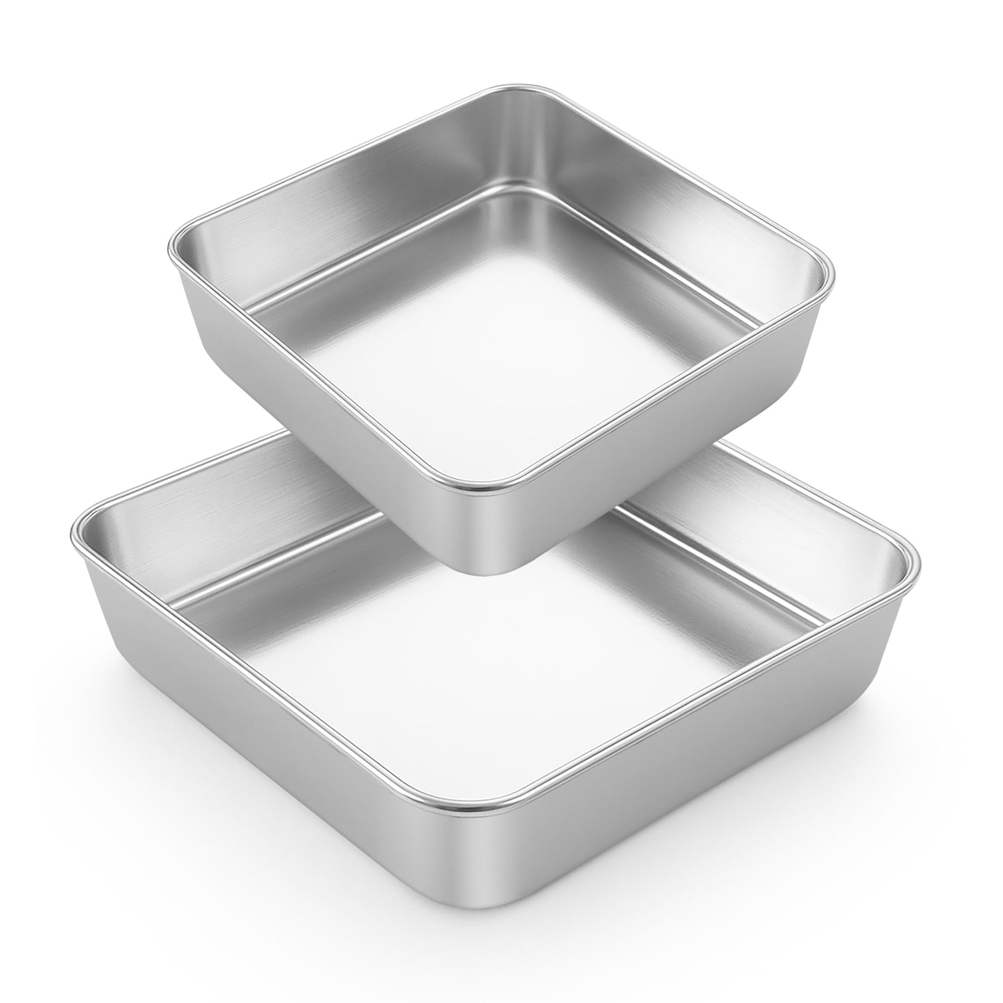 LIANYU 3 Pack 8 x 8 Inch Square Baking Cake Pan, Stainless Steel Cake Molds