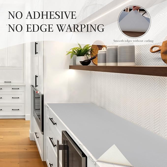 Beautysaid Shelf and Drawer Liner for Kitchen Cabinet, Non Adhesive Non Slip Shelf Paper Waterproof Washable Thickened for Dresser Pantry Shelve Bathroom Protector Liner(Light Grey,12 in x 20FT)