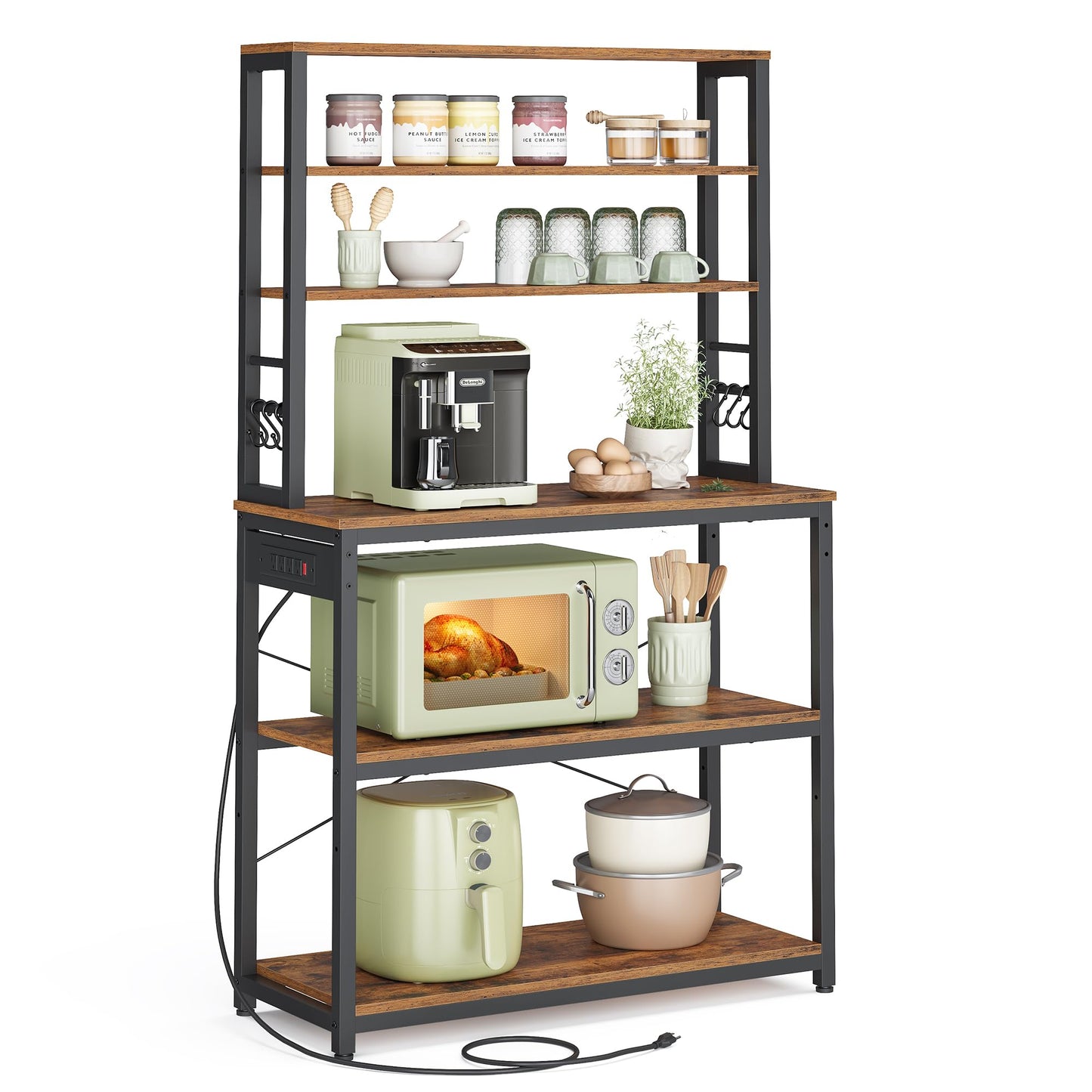 VASAGLE Coffee Bar, 31.5 Inches 6-Tier Baker's Rack with 6 Hooks