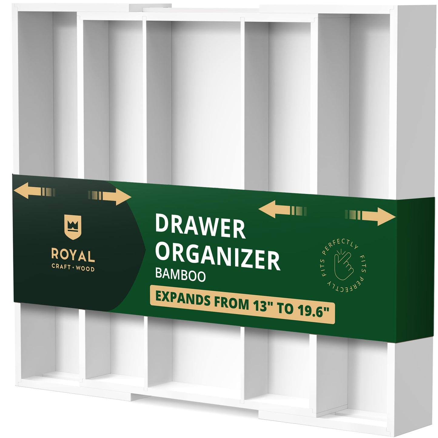 ROYAL CRAFT WOOD Luxury Bamboo Kitchen Drawer Organizer - Silverware Organizer - Utensil Holder and Cutlery Tray with Grooved Drawer Dividers for Flatware and Kitchen Utensils (7 Slot, Gray)