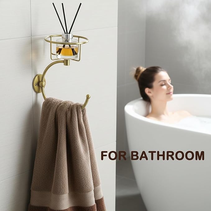 100% Solid Brass Hand Towel Holder, Champagne Bronze Towel Hook, Bathroom Towel Holder with Candle Holder for Wall Décor, Brass Bathroom Accessories, Wall Vase Holder