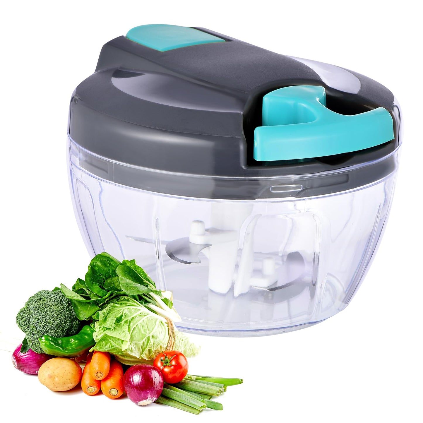 Ziweaye Manual Food Processor Vegetable Chopper, Portable Hand Pull String Garlic Mincer Onion Cutter for Veggies, Ginger, Fruits, Nuts, Herbs, etc., （900ml,Gray-blue）